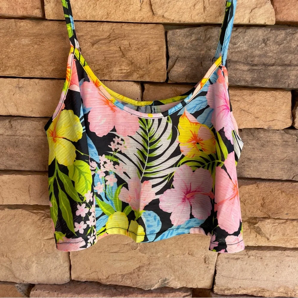 Hurley multicolor tropical print lightweight cropped tank top NWT Small